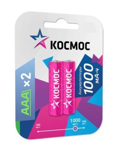 Аккумулятор AAA/R03 NI-MN 1000мА.ч BP-2 (блист.2шт) Космос KOCR03NIMH(1000MAH