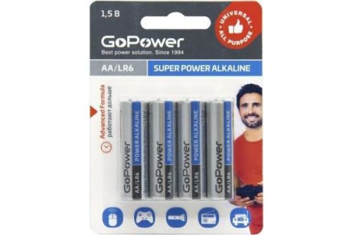 Батарейка AA LR6 1.5V блистер 4шт. (цена за 1шт.) Alkaline GoPower 1шт
