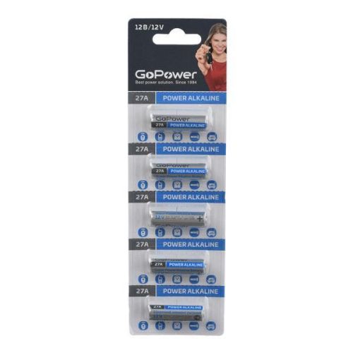 Батарейка GoPower LR27/A27/MN27 BL5 Alkaline 12V (5/100/1000
