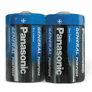 Батарейки КОМПЛЕКТ 2шт., комплект 10 шт., PANASONIC D R20 (373), солевые, в пленке, 1.5 В