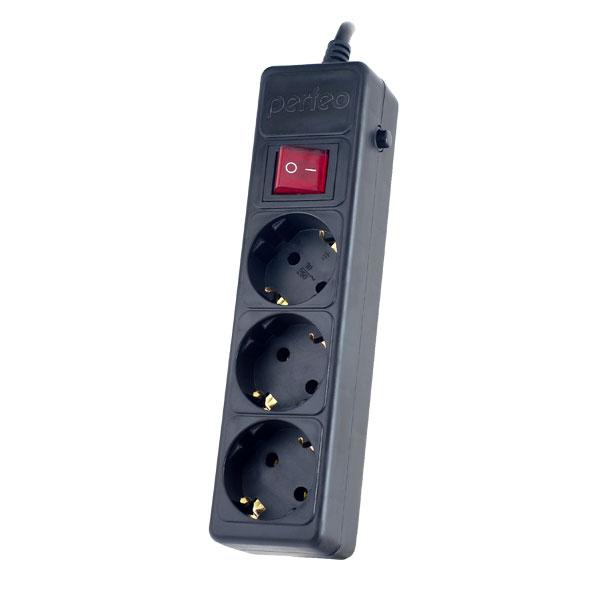 Фильтр сетевой Perfeo Power+ 1,8 м, 3 розетки, чёрный