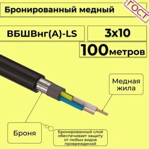 Кабель медный бронированный Электрокабель НН ВББШВнг(А)-LS 3х10 - 100м