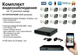KIT12IPPOEIPIB5MP. Комплект видеонаблюдения IP POE на 12 камер. Уличный, 5мП