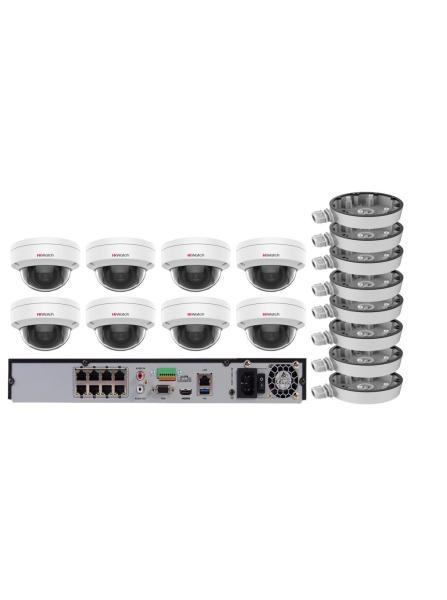 Комплект из 8-ми купольных IP камер HiWatch (4Mpx/2.8mm) с PoE