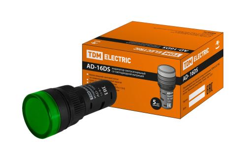 Лампа AD-16DS(LED)матрица d16мм зеленый 12В AC/DC TDM {SQ0702-0053}