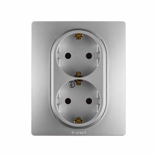 Legrand Etika Алюминий Розетка 2-ая с/з , винтовые клеммы, 16А, 250 В