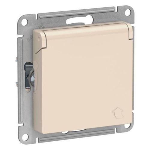 Механизм розетки 1-м СП ATLAS DESIGN с заземл. защ. шторки с защ. крышкой 16А IP20 беж. Sc