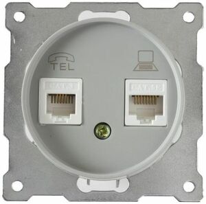 Розетка двойная телефон/компьютер OneKeyElectro RJ11/RJ45 5e, цвет серый