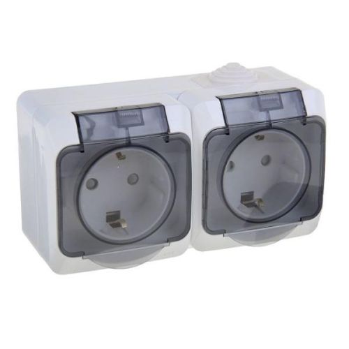 Розетка Этюд SchE PA16-244B, 16 А, двухместная, наружная, с з/к, IP44