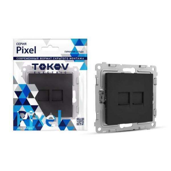 Розетка компьютерная TOKOV ELECTRIC, Pixel, (мех.), 2 места, RJ45, кат.5E, карбон