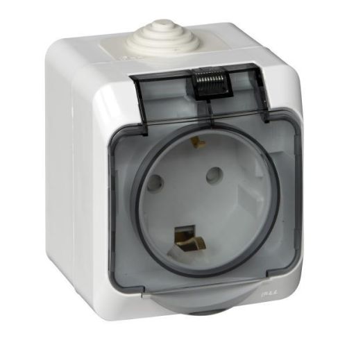 Розетка Schneider Electric Этюд PA16-044B 1-местная, ОП, 16А-250В, с/з, шторки, крышка