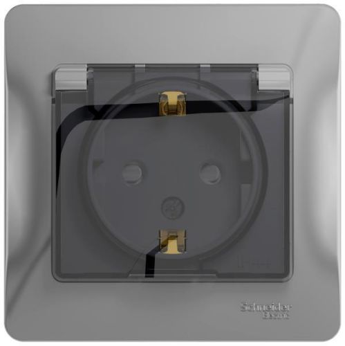 Розетка СП Schneider Electric Glossa, 1 модуль, IP44, алюминиевая