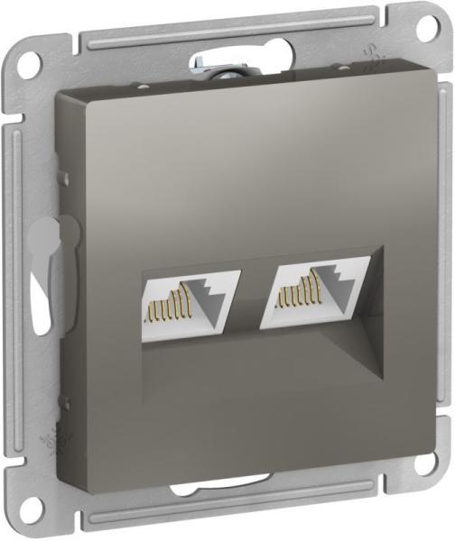SE AtlasDesign Сталь Розетка двойная компьютерная RJ45+RJ45, кат.5E, механизм ATN000985