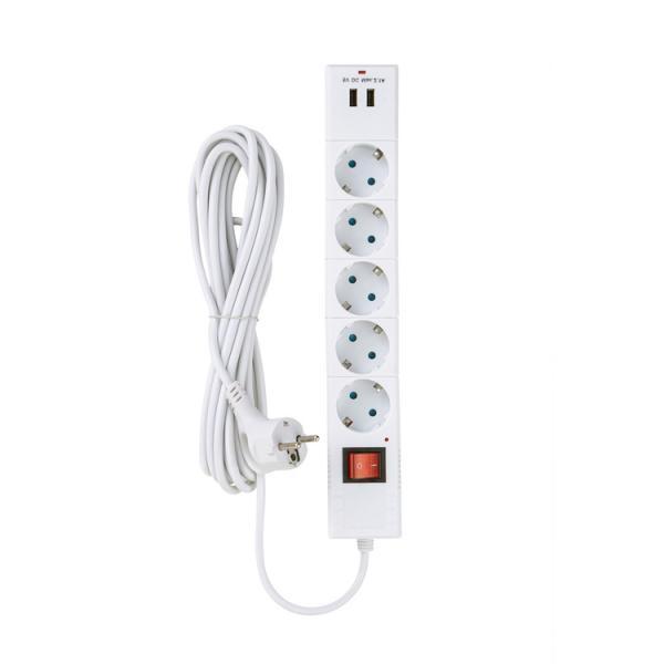Сетевой фильтр Duwi 5 гнезд, 5 метров, с детскими шторками, 2USB, белый, 32588 8