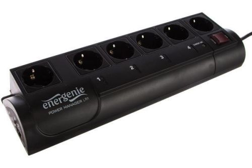 Сетевой фильтр Energenie Сетевой фильтр EG-PMS2-LAN програм., черный (10А, LAN, 6 розеток
