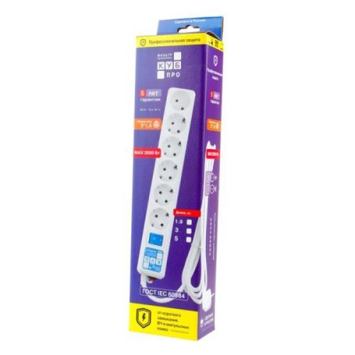 Сетевой фильтр Power Cube PRO, 3.0 м белый 16А/3,5кВт(SPL(5+1)-16B-P-3М