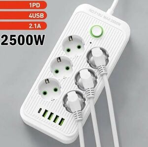 Сетевой фильтр YYC с USB зарядкой 6 розеток 4 USB +1 Type 2 метра