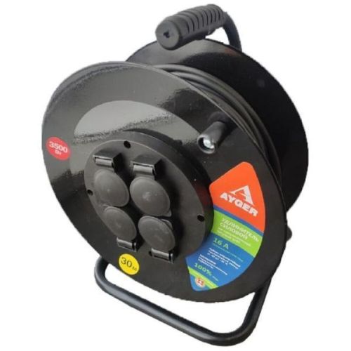 Силовой удлинитель АYGER КГ 3х2,5 30м на металлической катушке IP 44 (c/з