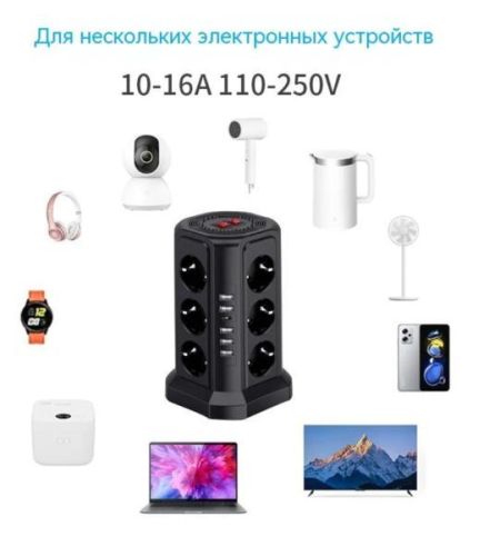Силовой удлинитель FAFY 10-16A, 17 роз., 1.8м, черный