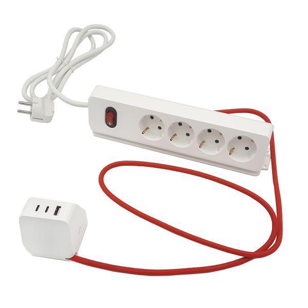 Удлинитель 4 гнезда 16a, с заземлением и выключателем, usb + 2 type