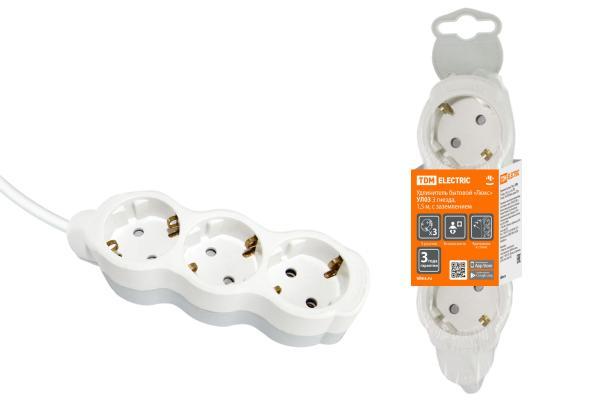 Удлинитель бытовой TDM ELECTRIC Люкс УЛ03, 1,5м, ПВС 3х1мм2 16А/250В SQ1303-0232