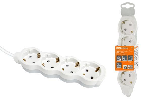 Удлинитель бытовой TDM ELECTRIC Люкс УЛ04, 3м, ПВС 3х1мм2 16А/250В SQ1303-0236