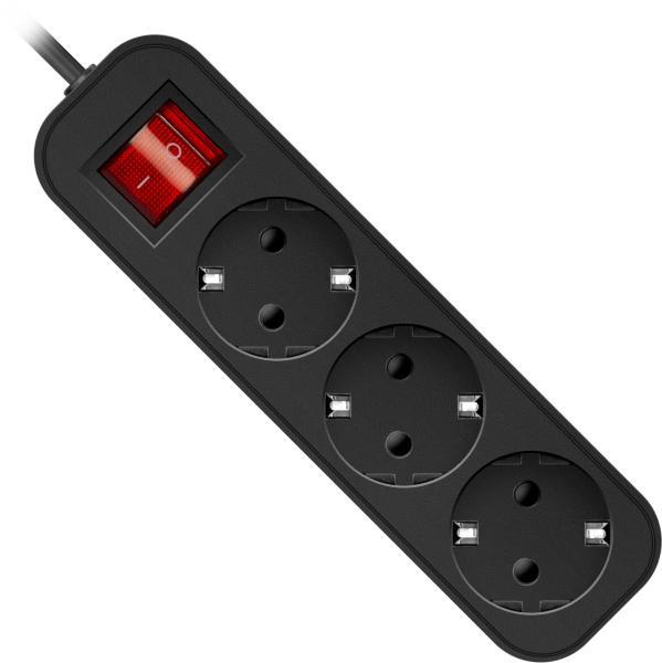 Удлинитель Defender G318, 3 розетки, 1,8 м, черный
