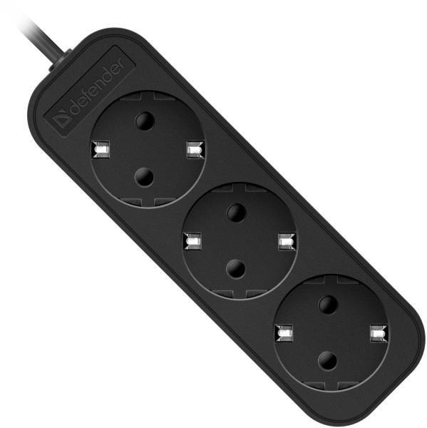 Удлинитель Defender M318, 3 розетки, 1,8 м, черный