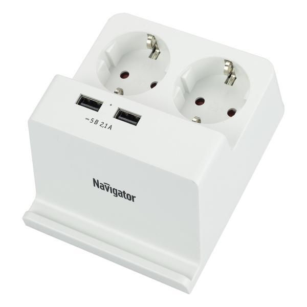 Удлинитель электрический Navigator 2 гнезда + 2 USB настольный с заземлением 1,5 м