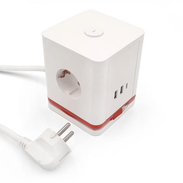 Удлинитель-куб, 3 гнезда 16а, с заземлением и выключателем, 2USB+TYPE-C 3,4А, белый