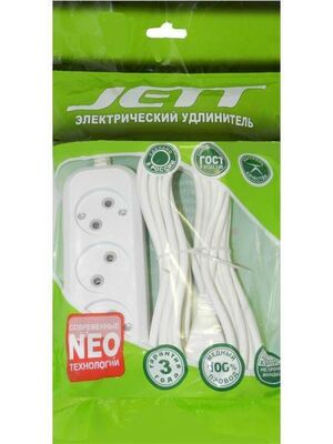 Удлинитель сетевой плоский JETT РС-4 (ПВС), 4 гнезда на 3м