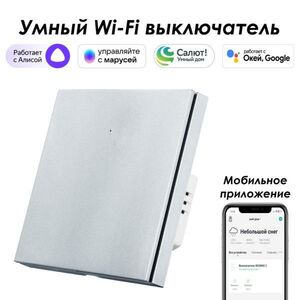 Умный выключатель ROXIMO, однокнопочный, платиновый