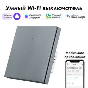 Умный выключатель ROXIMO, однокнопочный, серый