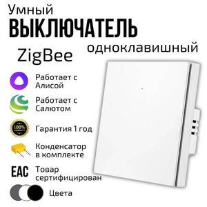 Умный выключатель zigBee одноклавишный белый с алисой