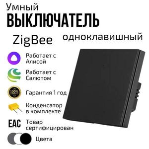 Умный выключатель zigBee одноклавишный черный с алисой