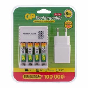 Устройство зарядное GP Batteries с батарейками и адаптером, ААА, 1000 мАч, 8 ч, 4 шт