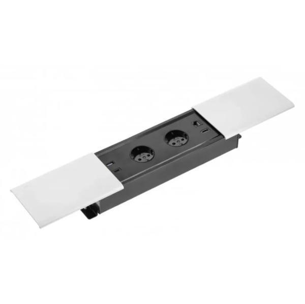 Встраиваемая выдвижная розетка в стол на 2 розетки, HDMI, RJ45, USB C, USB A, GTV ST-1