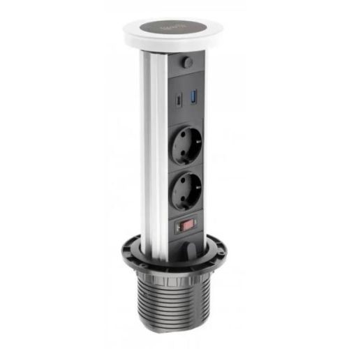 Выдвижная розетка с беспроводной зарядкой, светильником и USB A+C, GTV AE-BPW2SCAM-1